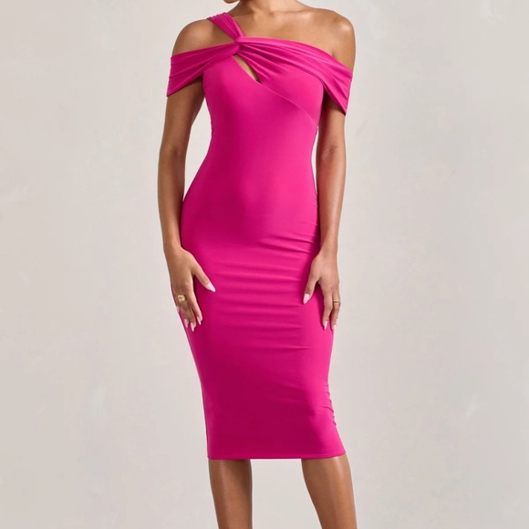 NWT - Hot Pink Club L London Bodycon Midi Dress - Picture 1 of 3